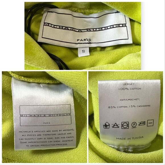 Michaela Buerger Light Green Velour Hoodie with Crochet Patches, Size  S - Picture 4 of 14
